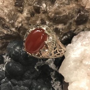 Fab mens unisex sterling silver carnelian ring